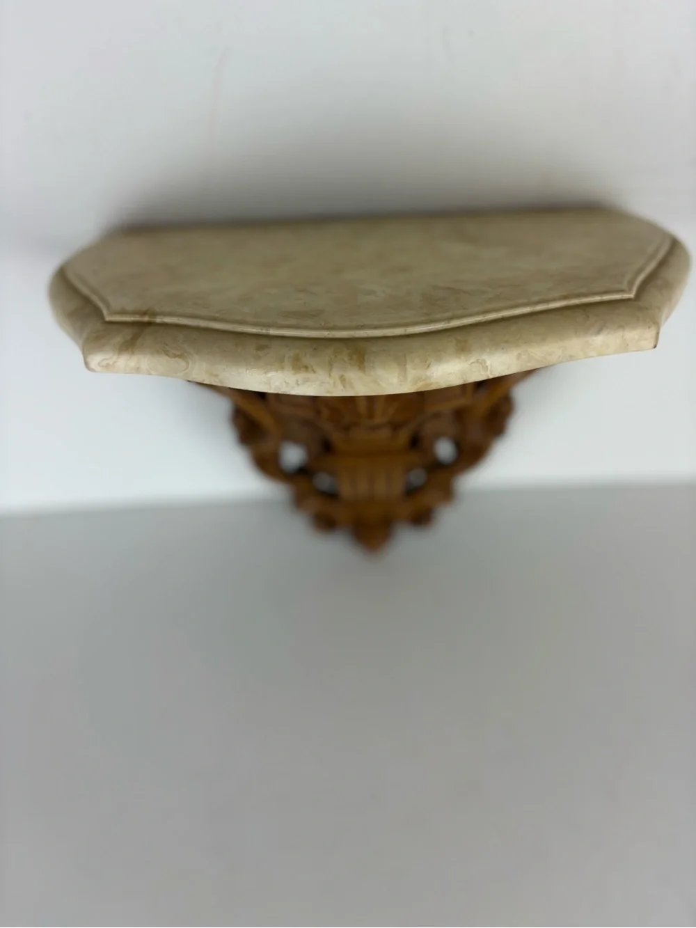 Vintage Syroco Wall Shelf/Bracket with Faux Marble Top-Carved Wood Grain Look